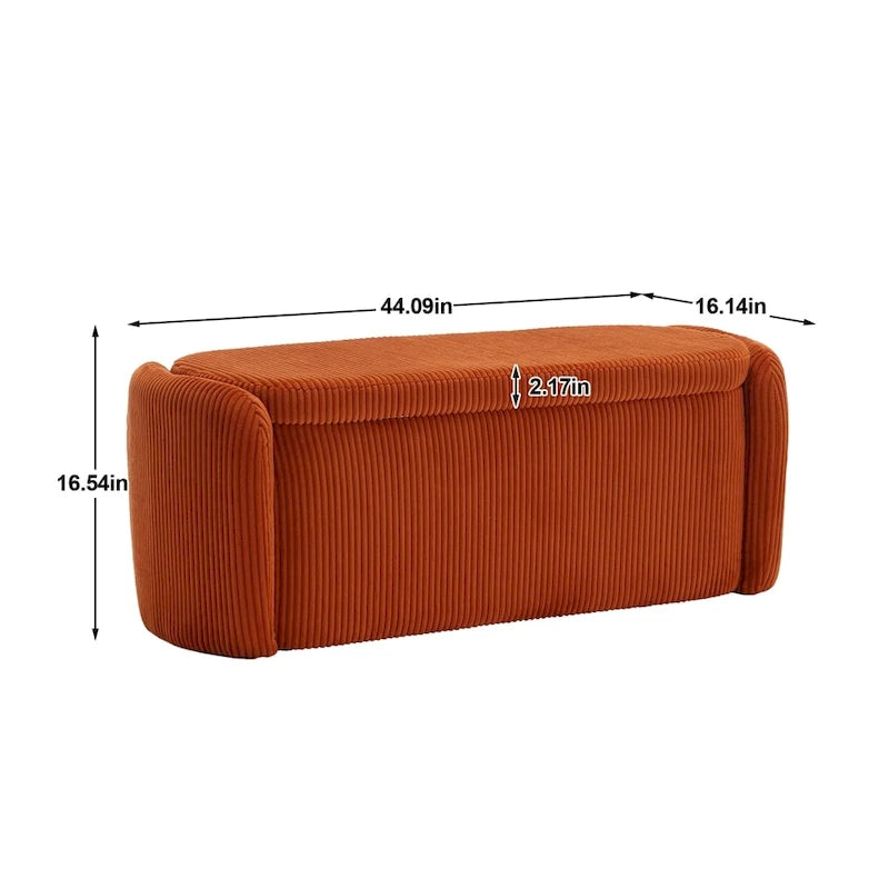 Banc de rangement capitonné en velours côtelé avec couvercle, pouf avec assise rembourrée douce, orange