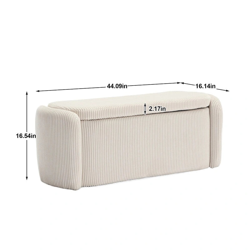 Banc de rangement capitonné en velours côtelé avec couvercle, pouf avec assise rembourrée douce, orange