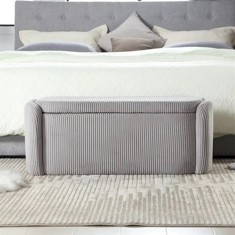 Banc de rangement capitonné en velours côtelé avec couvercle, pouf avec assise rembourrée douce, orange