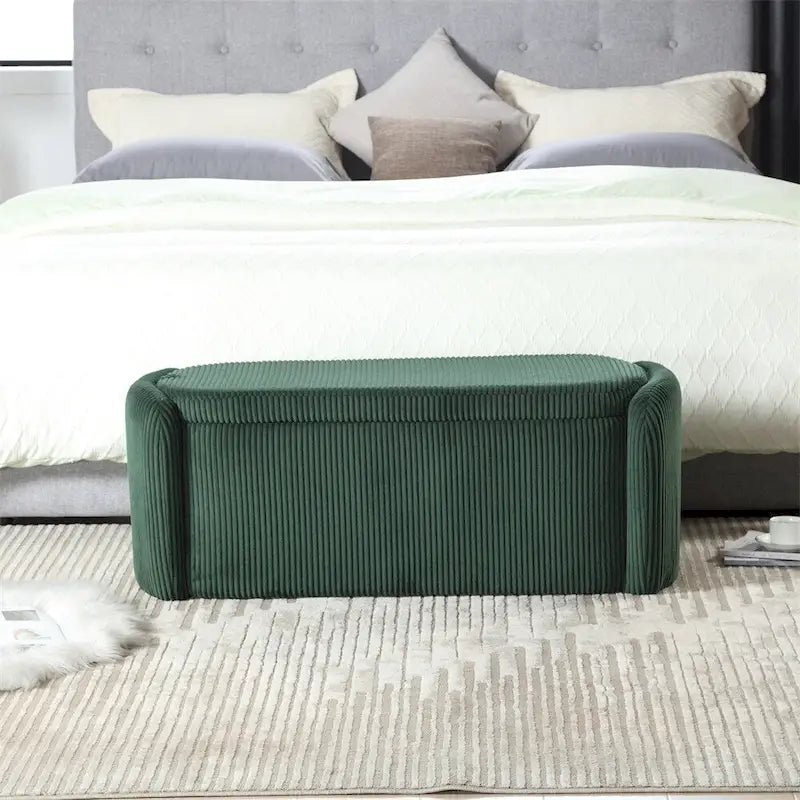 Banc de rangement capitonné en velours côtelé avec couvercle, pouf avec assise rembourrée douce, orange