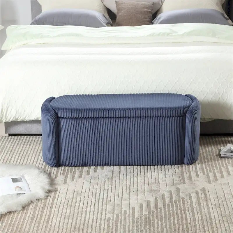 Banc de rangement capitonné en velours côtelé avec couvercle, pouf avec assise rembourrée douce, orange