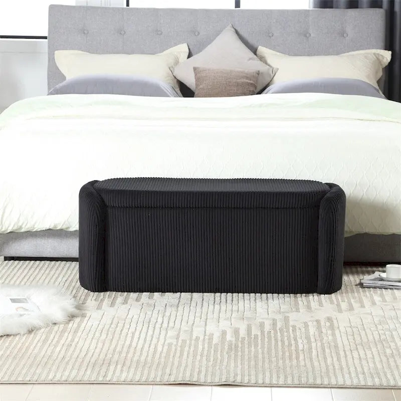 Banc de rangement capitonné en velours côtelé avec couvercle, pouf avec assise rembourrée douce, orange