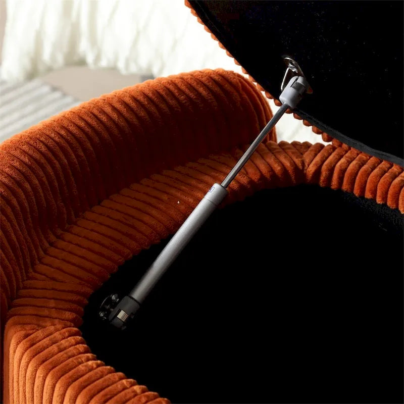 Banc de rangement capitonné en velours côtelé avec couvercle, pouf avec assise rembourrée douce, orange