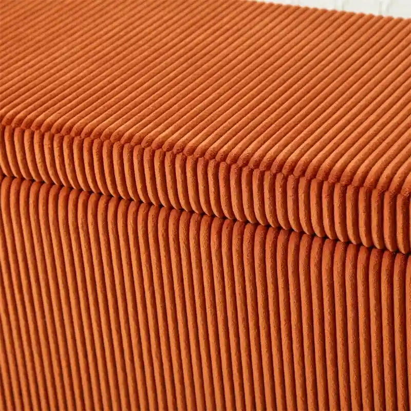 Banc de rangement capitonné en velours côtelé avec couvercle, pouf avec assise rembourrée douce, orange