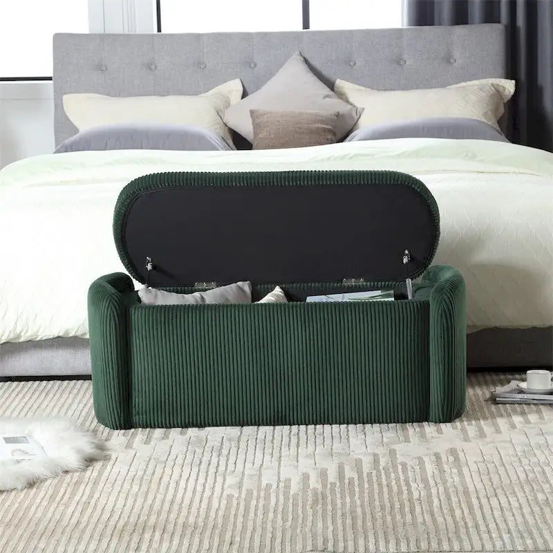 Banc de rangement capitonné en velours côtelé avec couvercle, pouf avec assise rembourrée douce, orange