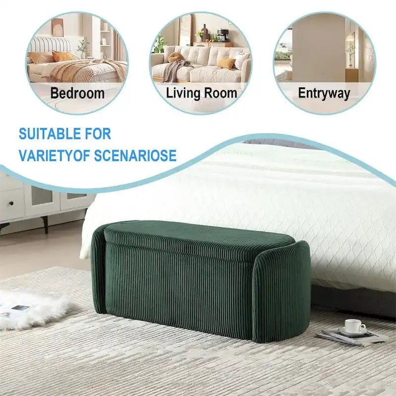 Banc de rangement capitonné en velours côtelé avec couvercle, pouf avec assise rembourrée douce, orange
