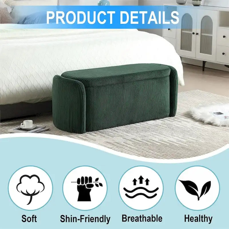 Banc de rangement capitonné en velours côtelé avec couvercle, pouf avec assise rembourrée douce, orange