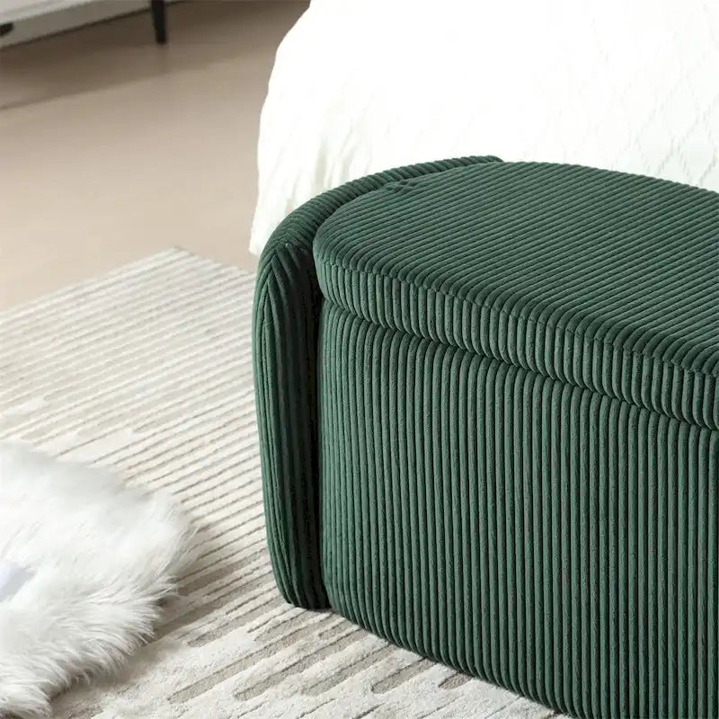 Banc de rangement capitonné en velours côtelé avec couvercle, pouf avec assise rembourrée douce, orange