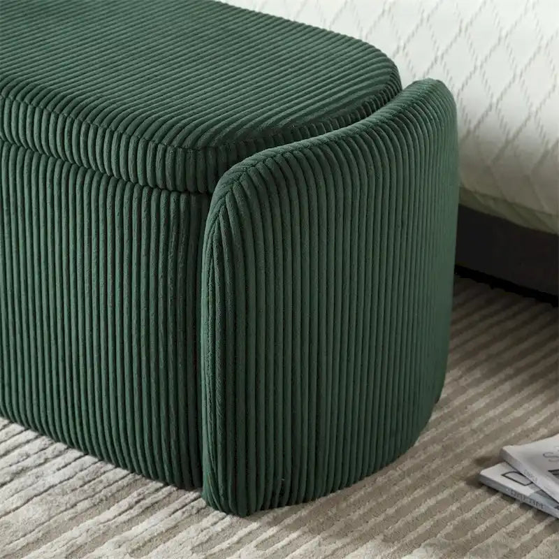 Banc de rangement capitonné en velours côtelé avec couvercle, pouf avec assise rembourrée douce, orange