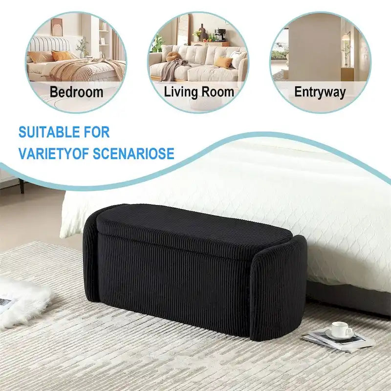 Banc de rangement capitonné en velours côtelé avec couvercle, pouf avec assise rembourrée douce, orange