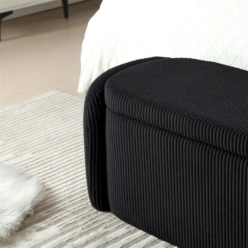 Banc de rangement capitonné en velours côtelé avec couvercle, pouf avec assise rembourrée douce, orange
