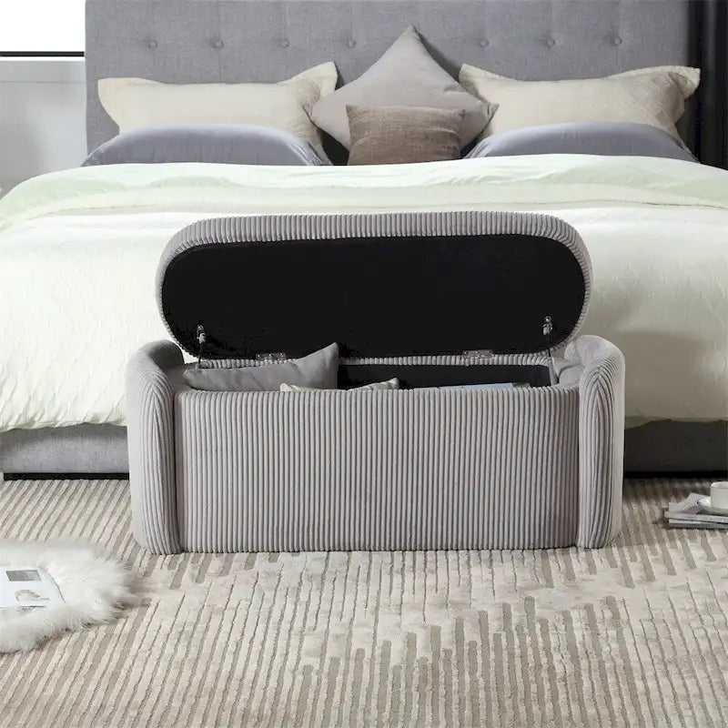 Banc de rangement capitonné en velours côtelé avec couvercle, pouf avec assise rembourrée douce, orange