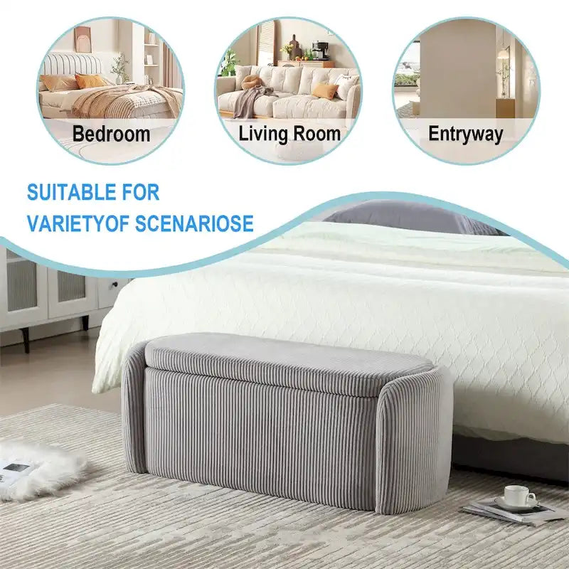 Banc de rangement capitonné en velours côtelé avec couvercle, pouf avec assise rembourrée douce, orange