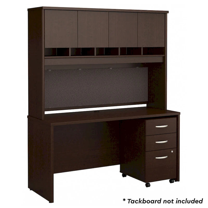Bureau de 60 W avec huche et classeur mobile en merisier moka
