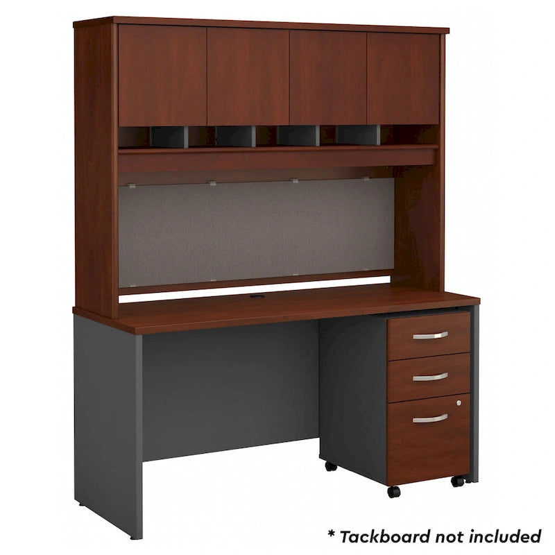 Bureau de 60 W avec huche et classeur mobile en merisier moka