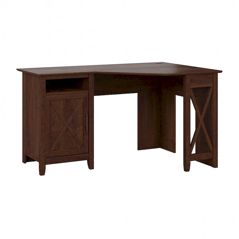 Bureau d'angle informatique 54W avec armoire de rangement et casier ouvert