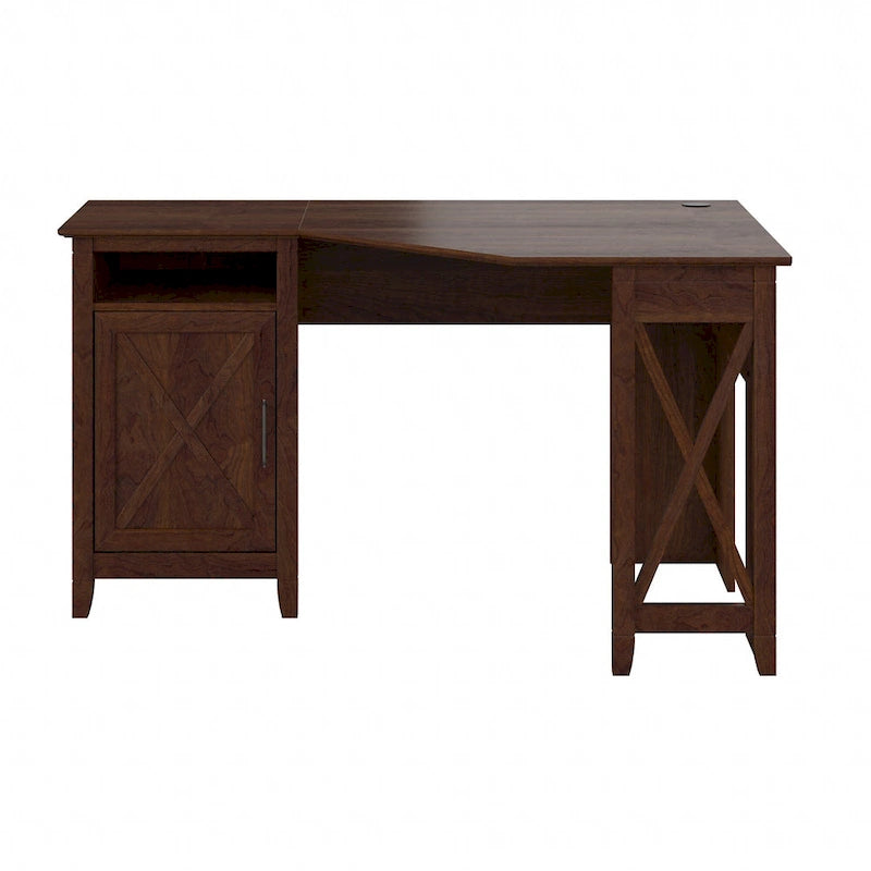 Bureau d'angle informatique 54W avec armoire de rangement et casier ouvert