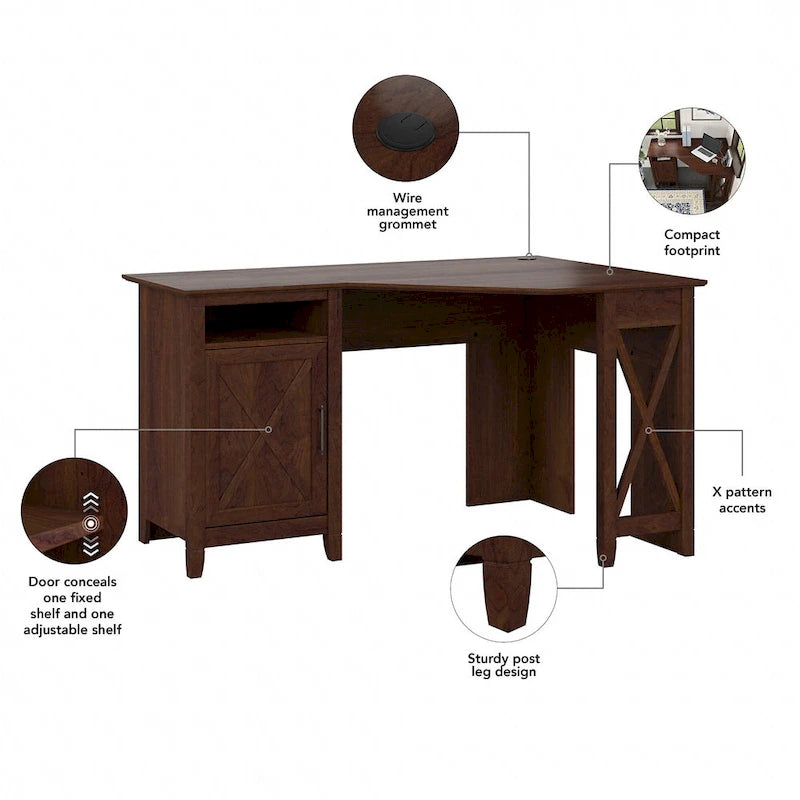 Bureau d'angle informatique 54W avec armoire de rangement et casier ouvert