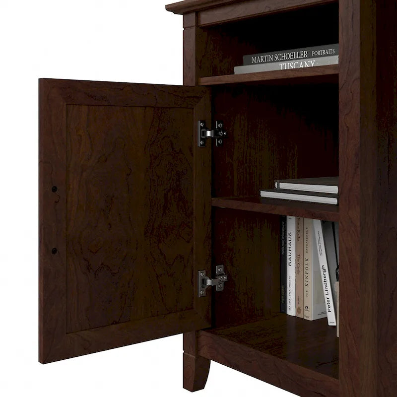 Bureau d'angle informatique 54W avec armoire de rangement et casier ouvert