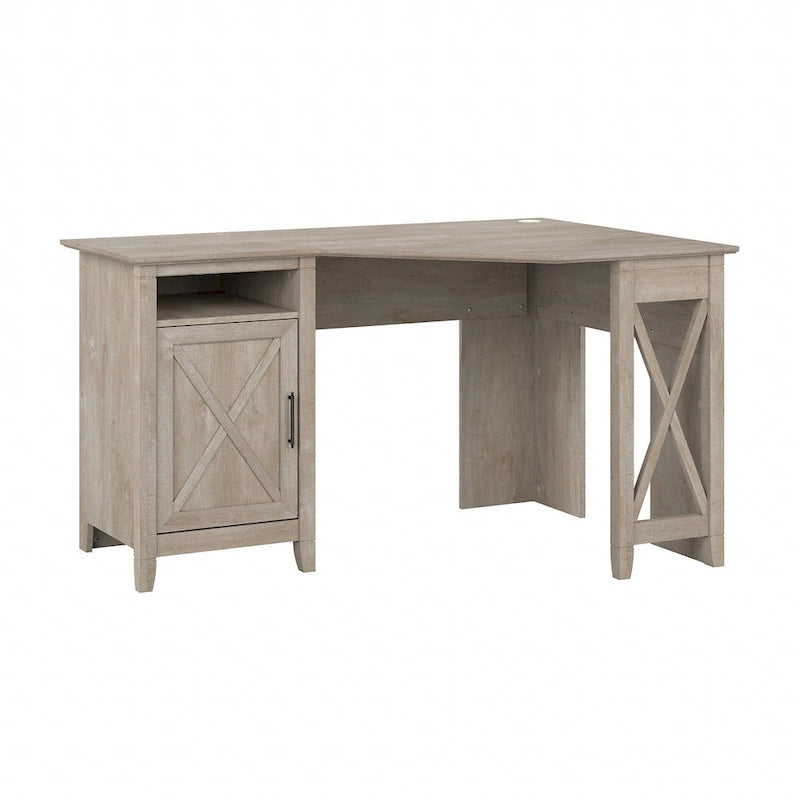 Bureau d'angle informatique 54W avec armoire de rangement et casier ouvert
