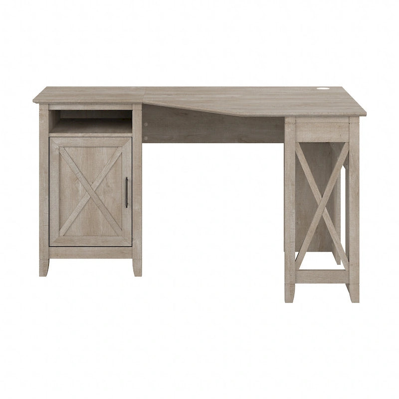 Bureau d'angle informatique 54W avec armoire de rangement et casier ouvert