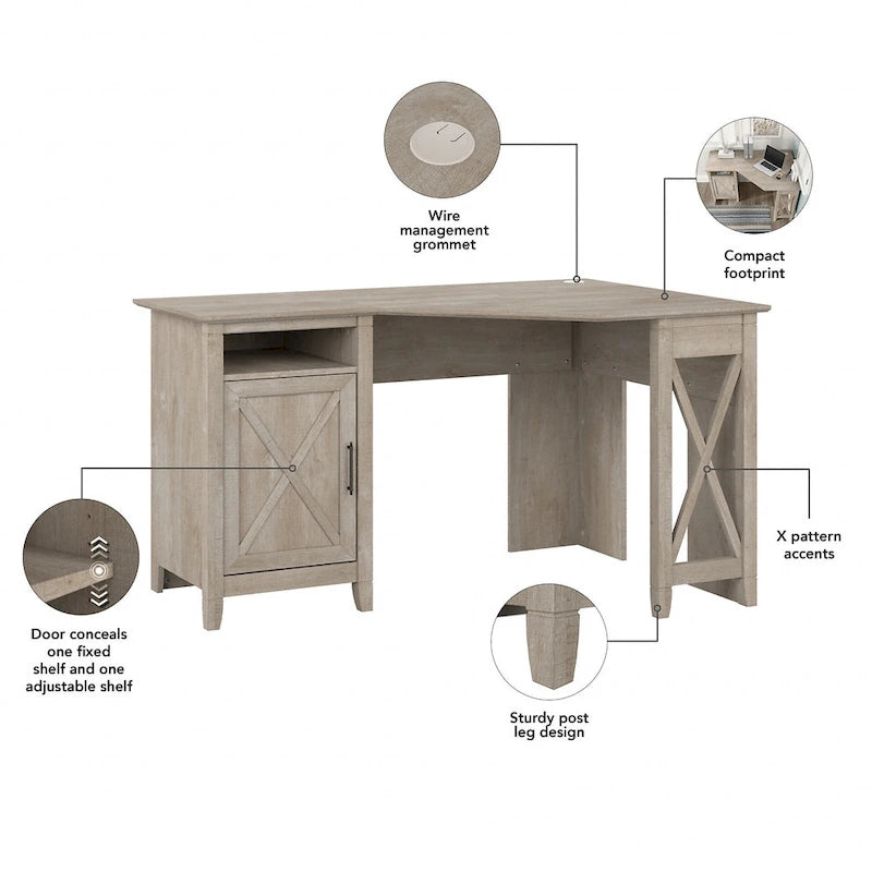 Bureau d'angle informatique 54W avec armoire de rangement et casier ouvert