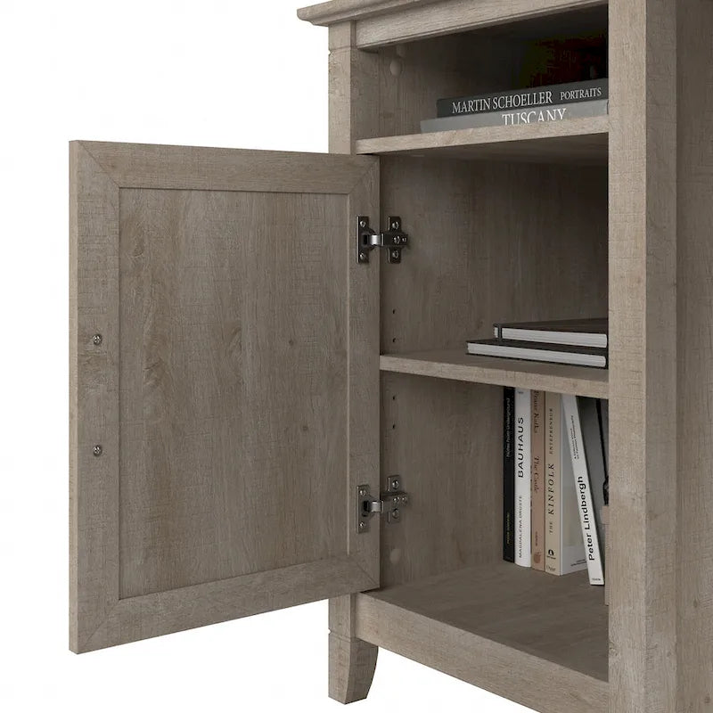 Bureau d'angle informatique 54W avec armoire de rangement et casier ouvert