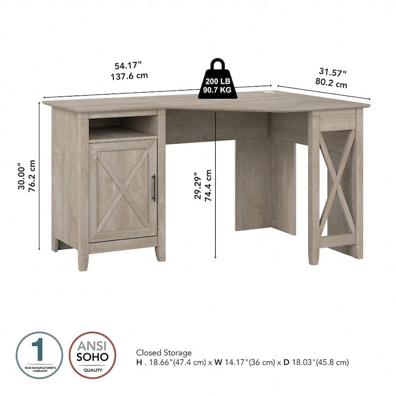 Bureau d'angle informatique 54W avec armoire de rangement et casier ouvert