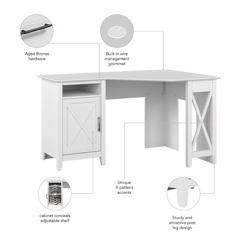 Bureau d'angle informatique 54W avec armoire de rangement et casier ouvert
