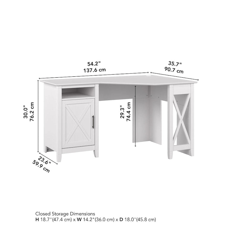 Bureau d'angle informatique 54W avec armoire de rangement et casier ouvert