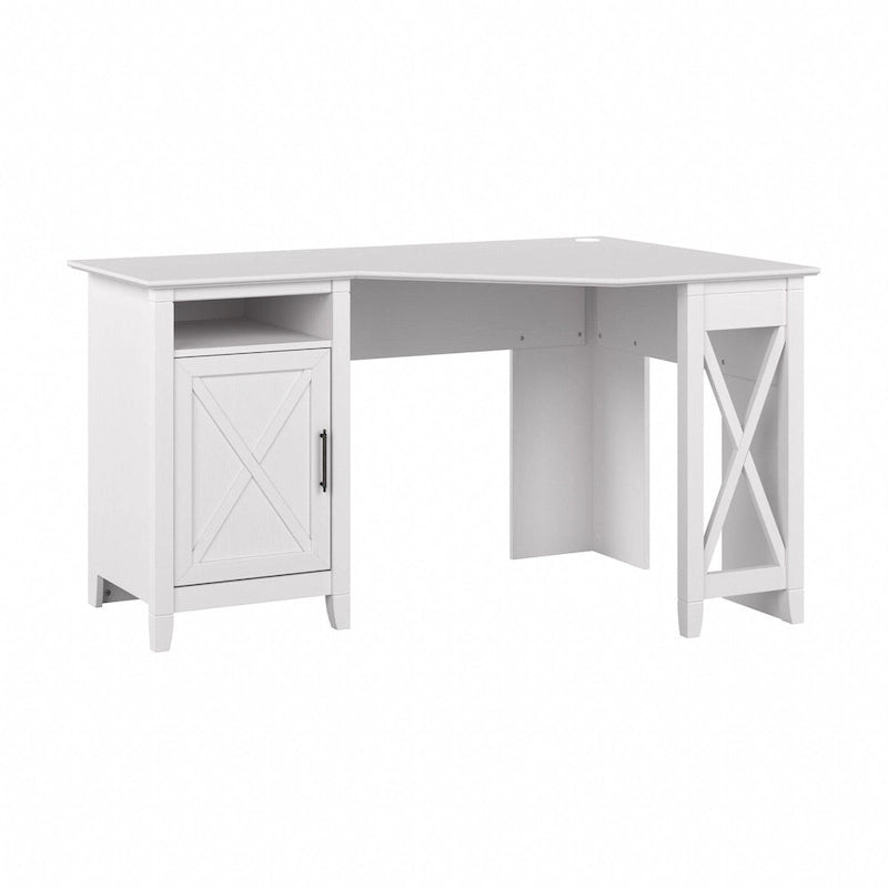 Bureau d'angle informatique 54W avec armoire de rangement et casier ouvert
