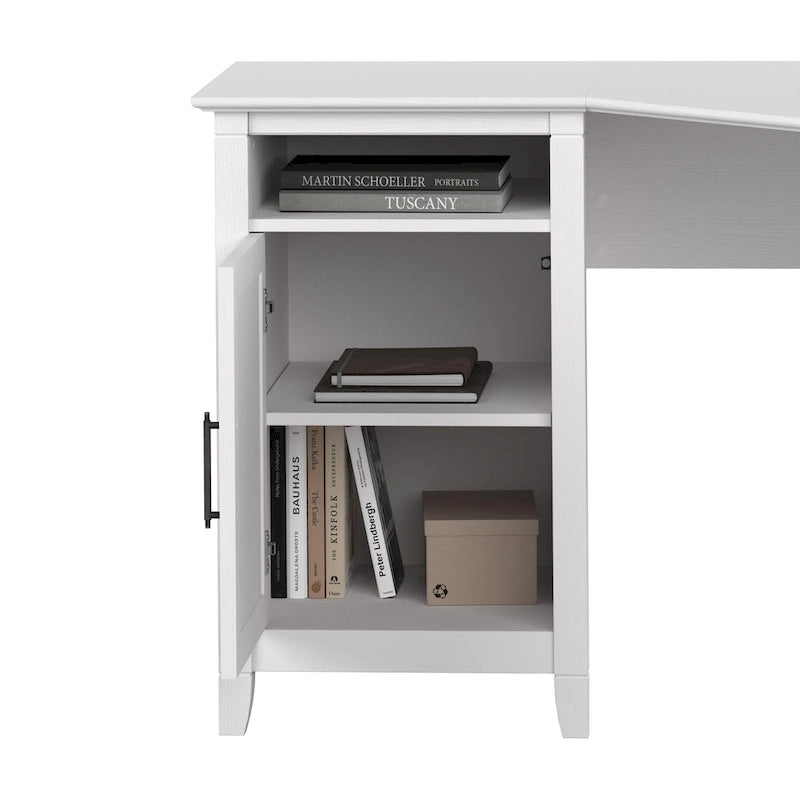 Bureau d'angle informatique 54W avec armoire de rangement et casier ouvert