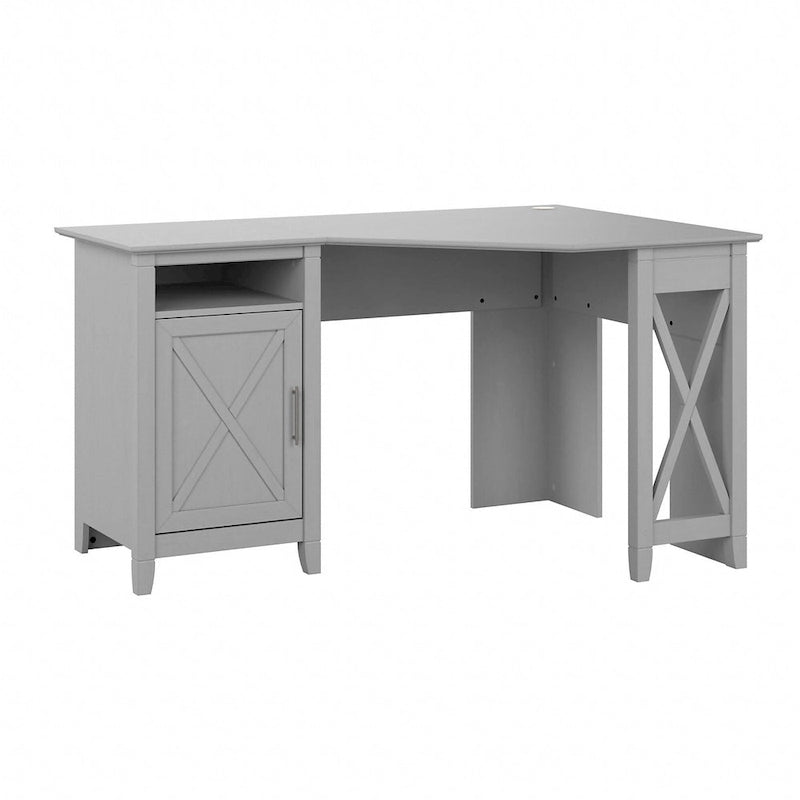 Bureau d'angle informatique 54W avec armoire de rangement et casier ouvert
