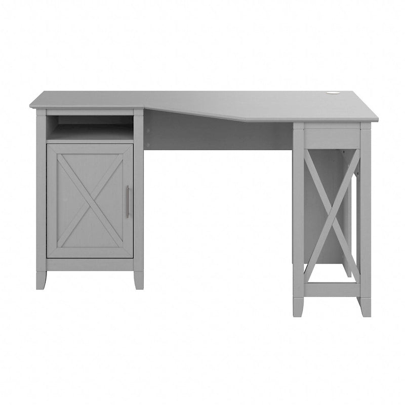 Bureau d'angle informatique 54W avec armoire de rangement et casier ouvert