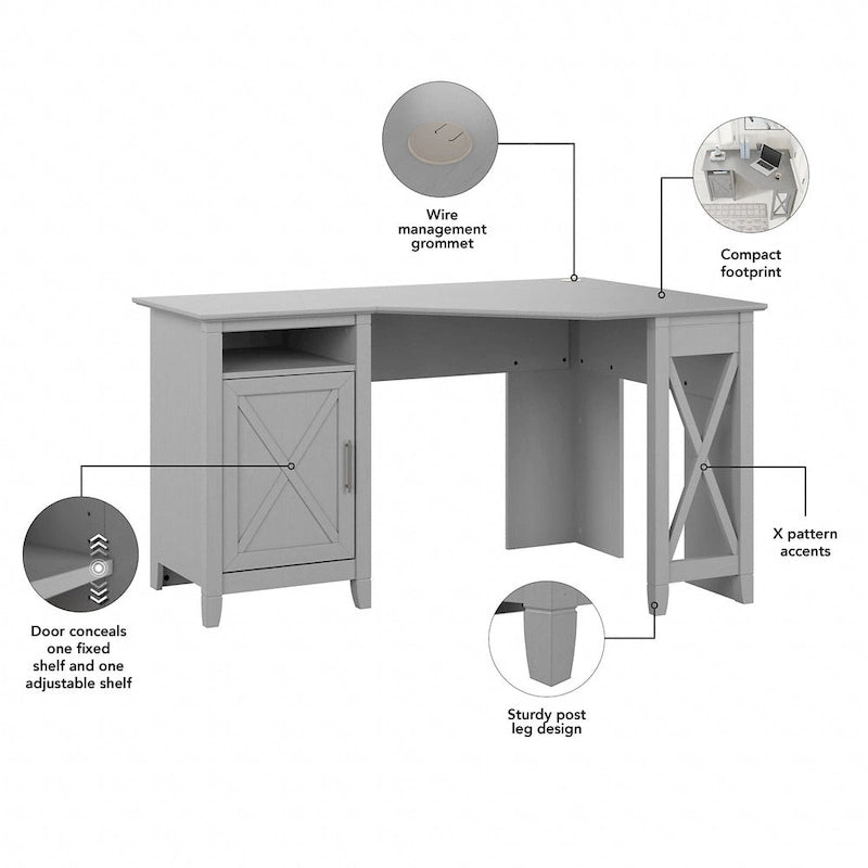 Bureau d'angle informatique 54W avec armoire de rangement et casier ouvert