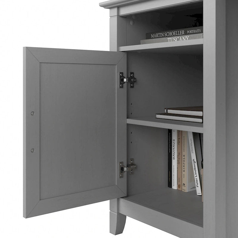 Bureau d'angle informatique 54W avec armoire de rangement et casier ouvert