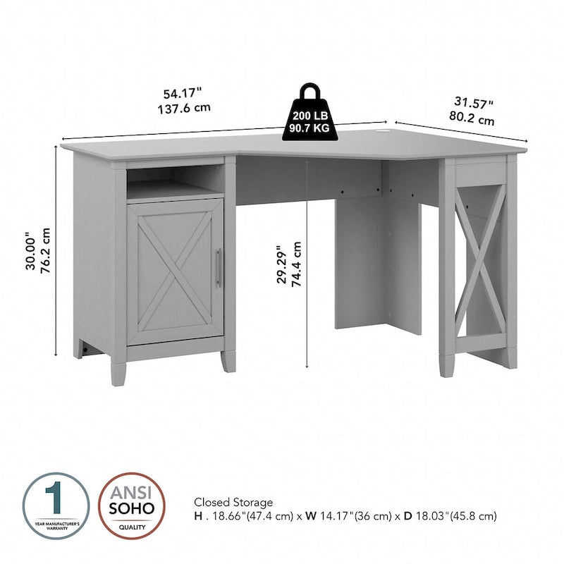 Bureau d'angle informatique 54W avec armoire de rangement et casier ouvert
