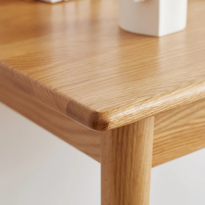 Bureau compact en chêne avec 2 tiroirs et coins arrondis, finition naturelle
