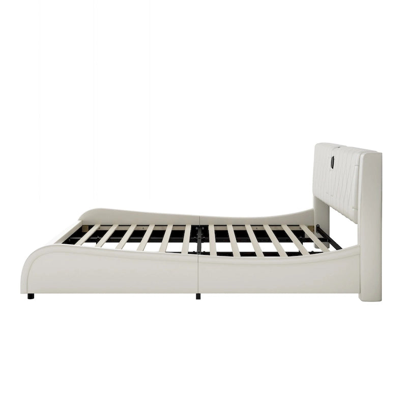 Cadre de lit King Size rembourré avec éclairage LED RVB et haut-parleurs Bluetooth Noir Blanc