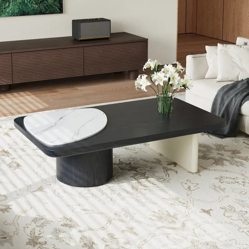 Table basse moderne en bois 51, Table de salon rectangulaire noire