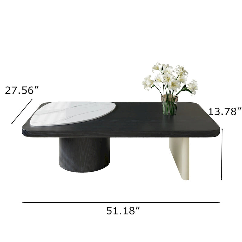 Table basse moderne en bois 51, Table de salon rectangulaire noire