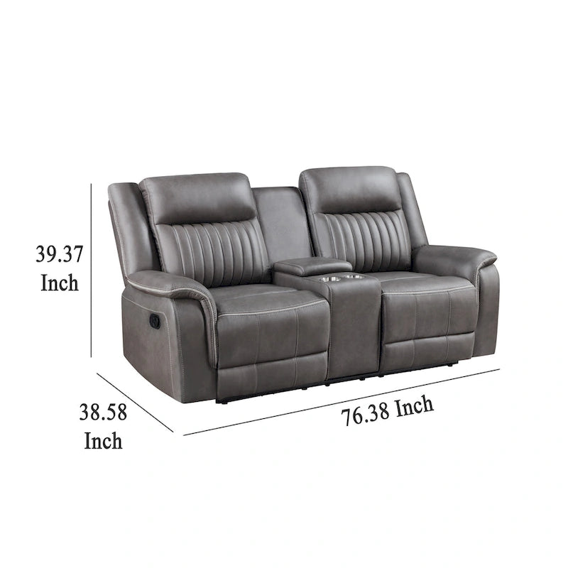 Causeuse inclinable manuelle double en polyester gris avec console centrale porte-gobelet