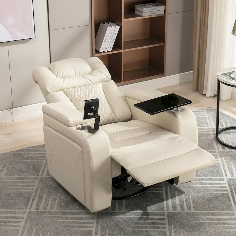 Fauteuil inclinable pivotant électrique avec plateau, porte-gobelet et port USB