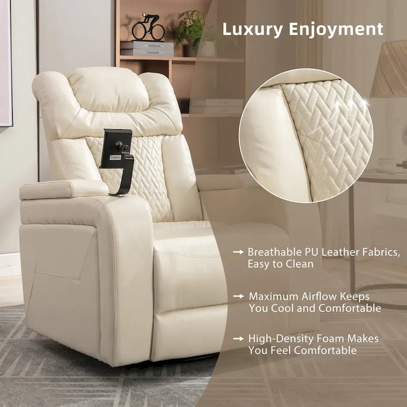 Fauteuil inclinable pivotant électrique avec plateau, porte-gobelet et port USB