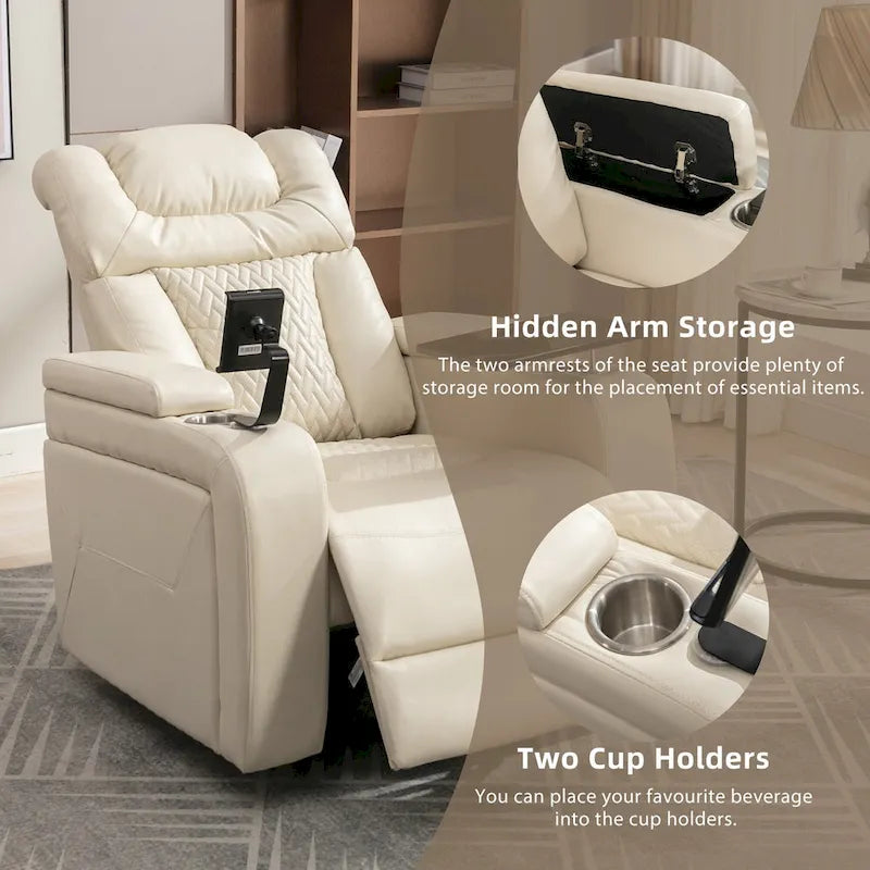 Fauteuil inclinable pivotant électrique avec plateau, porte-gobelet et port USB