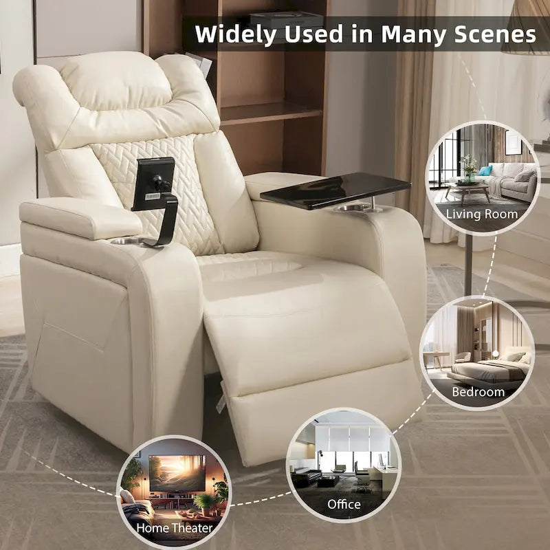 Fauteuil inclinable pivotant électrique avec plateau, porte-gobelet et port USB