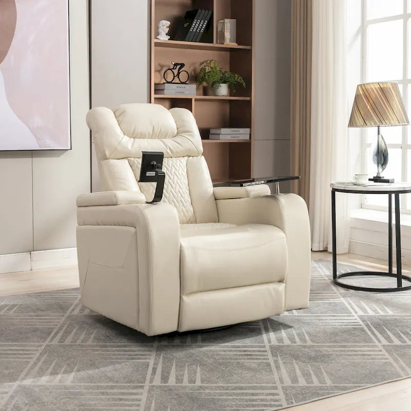 Fauteuil inclinable pivotant électrique avec plateau, porte-gobelet et port USB