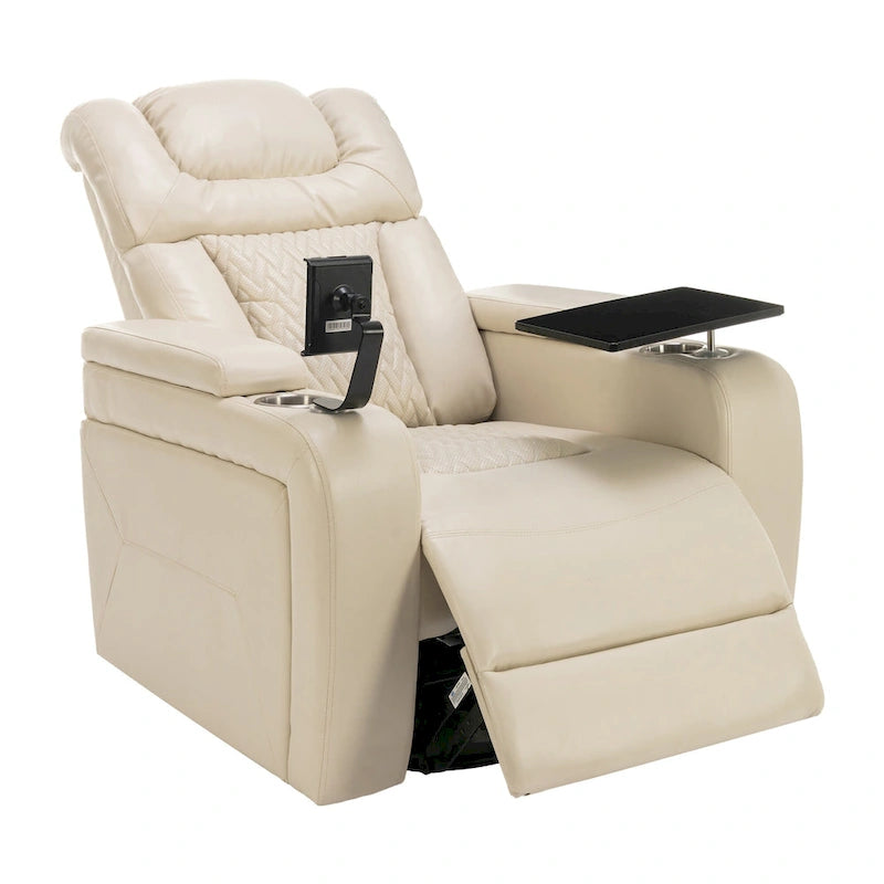 Fauteuil inclinable pivotant électrique avec plateau, porte-gobelet et port USB