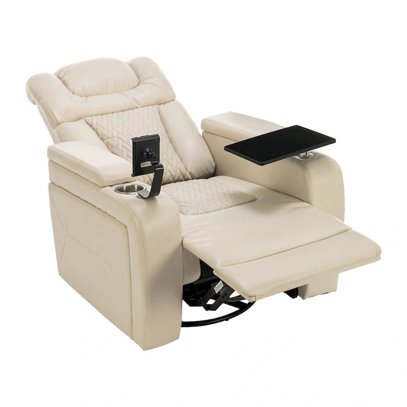 Fauteuil inclinable pivotant électrique avec plateau, porte-gobelet et port USB