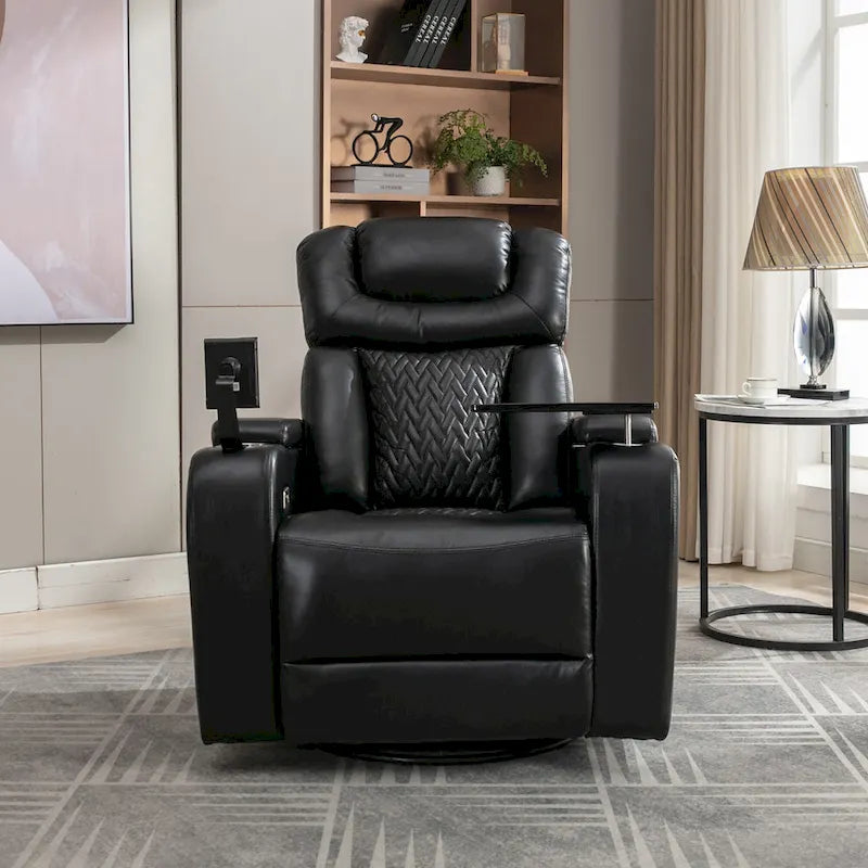 Fauteuil inclinable pivotant électrique avec plateau, porte-gobelet et port USB